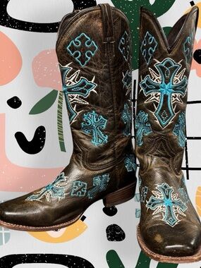 Pecos Bill | Women’s Genuine Leather Cross Embroidered Western Cowboy Boots